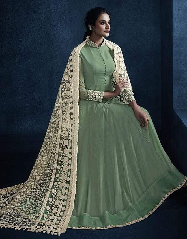 Partywear Mint Green Color Georgette Anarkali Suit SY2682 - ShreeFashionWear  