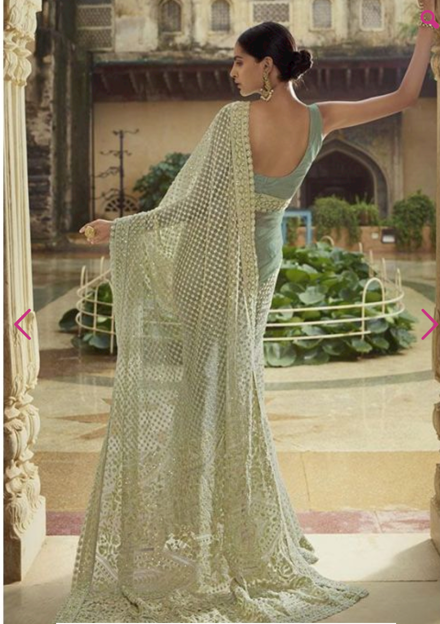 Pastel Green Bridesmaid Wedding Reception Saree In Net SHARY9403 - ShreeFashionWear  
