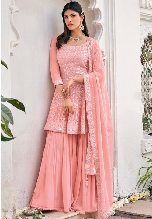 Pastel Pink Bollywood Sangeet Wedding Palazzo Suit  SFDSIF5404 - ShreeFashionWear  