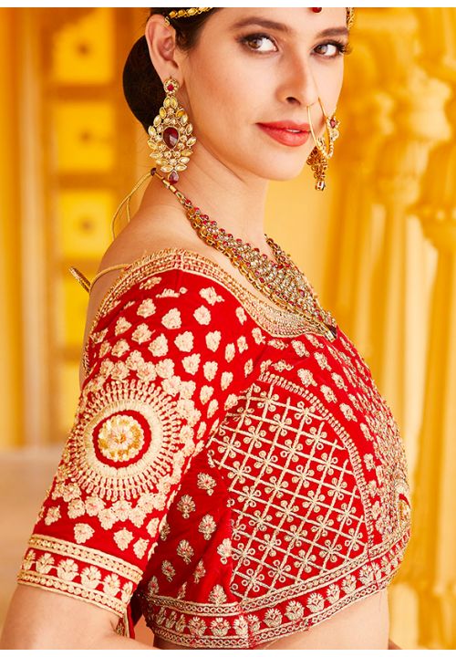 Patrimony Indian Bridal Red Velvet Hand Work Lehenga Choli SFARY10603 - ShreeFashionWear  