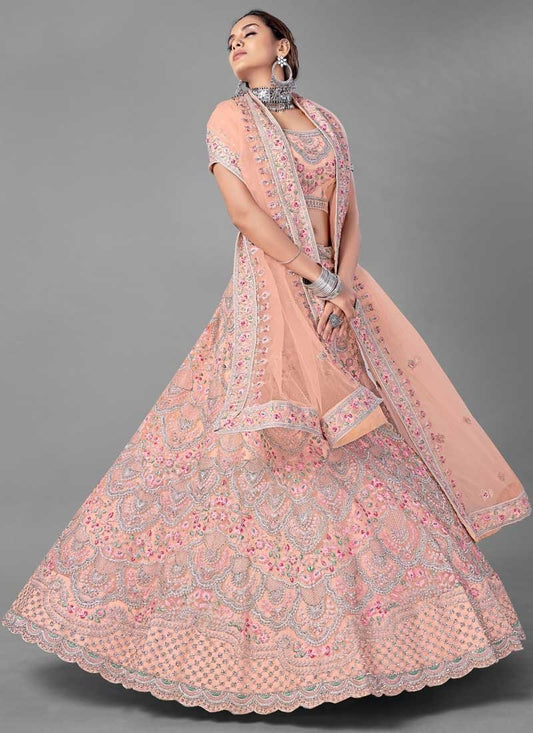 Peach Bridal Wedding Ceremony Lehenga In Net FZMAY309 - ShreeFashionWear  