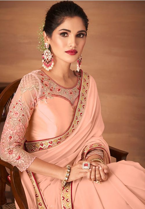 Peach banarasi weaving silk Indian wedding saree 1007 | Wedding saree  indian, Peach saree, Saree wedding