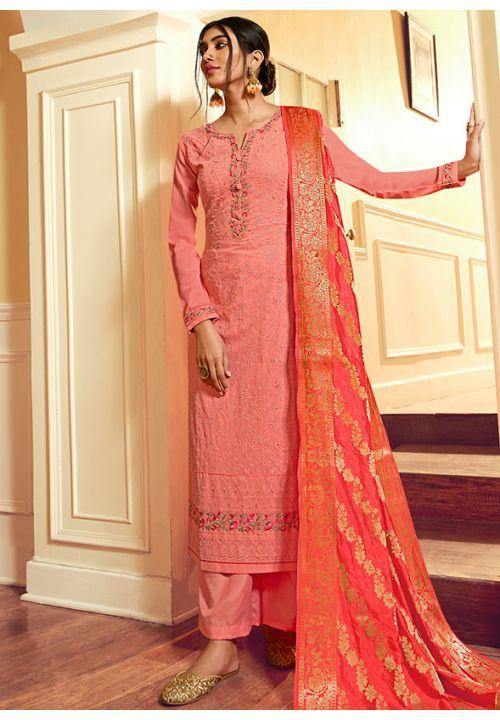 Peach Pink Summer Casual Plus size Palazzo Suit In Georgette YDAPR115 - ShreeFashionWear  
