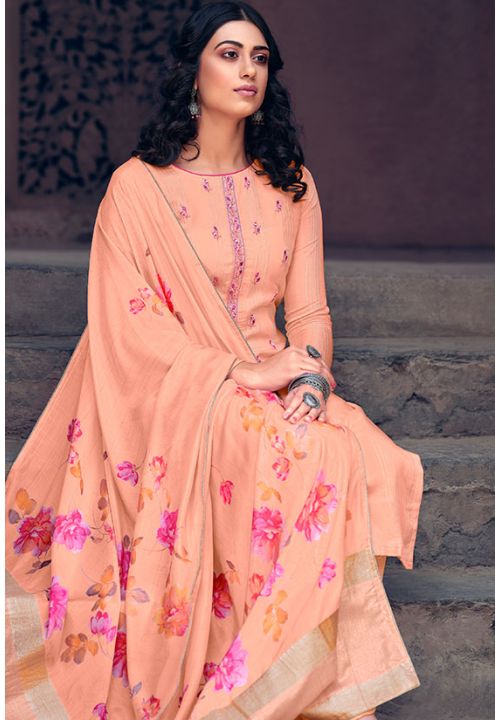 Peach  Sangeet Palazzo Kameez In Muslin EXDSIF4305 - ShreeFashionWear  