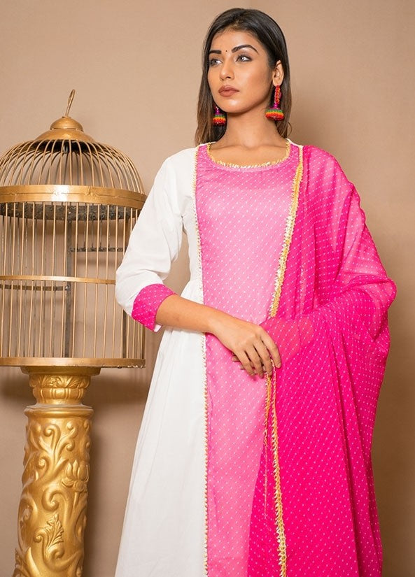 Pearl White And Pink Cotton Palazzo Suit SY1253 - ShreeFashionWear  