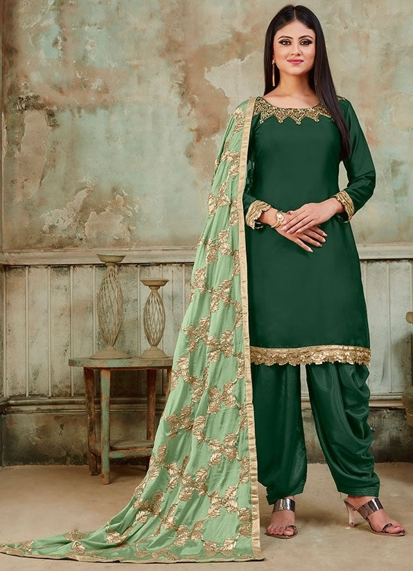 Pine Green Color Satin Fabric Patiala Suit SY8749 - ShreeFashionWear  