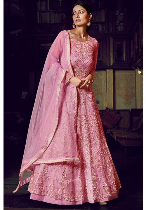 Pink Bridal Indian Pakistani Anarkali Gown In Net SFSA235802 - ShreeFashionWear  