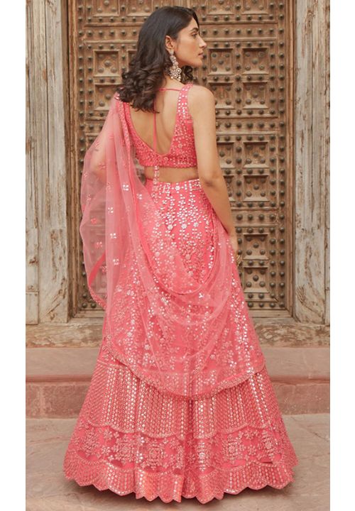 Pink Bridal Reception Lehenga Choli Set Fully Embroidery Work SFANB57803 - ShreeFashionWear  