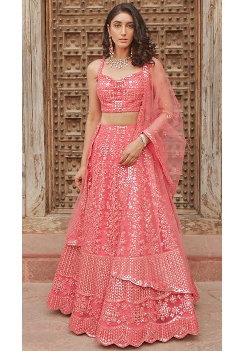 Pink Bridal Reception Lehenga Choli Set Fully Embroidery Work SFANB57803 - ShreeFashionWear  