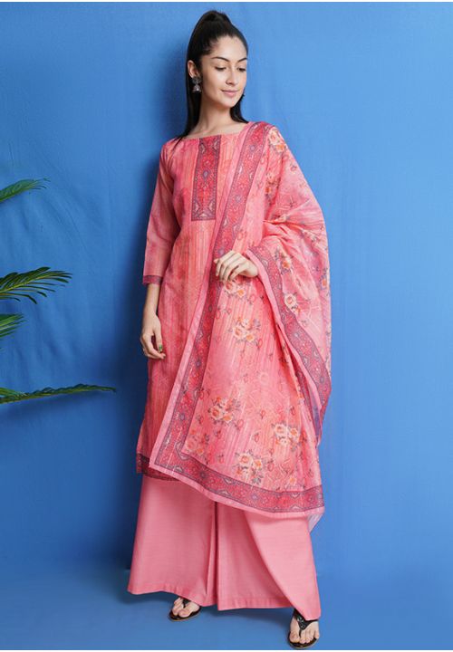 Pink Chanderi Silk Plus Size Silk Salwar Pant Kameez SHSTL18506 - ShreeFashionWear  