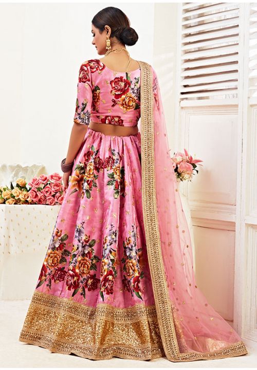 Pink Designer Floral Silk Spring Lehenga YDSA242401 - ShreeFashionWear  