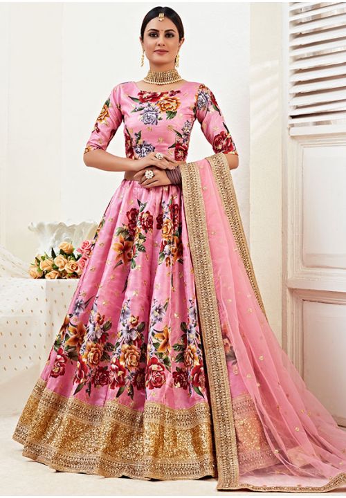 Pink Designer Floral Silk Spring Lehenga YDSA242401 - ShreeFashionWear  