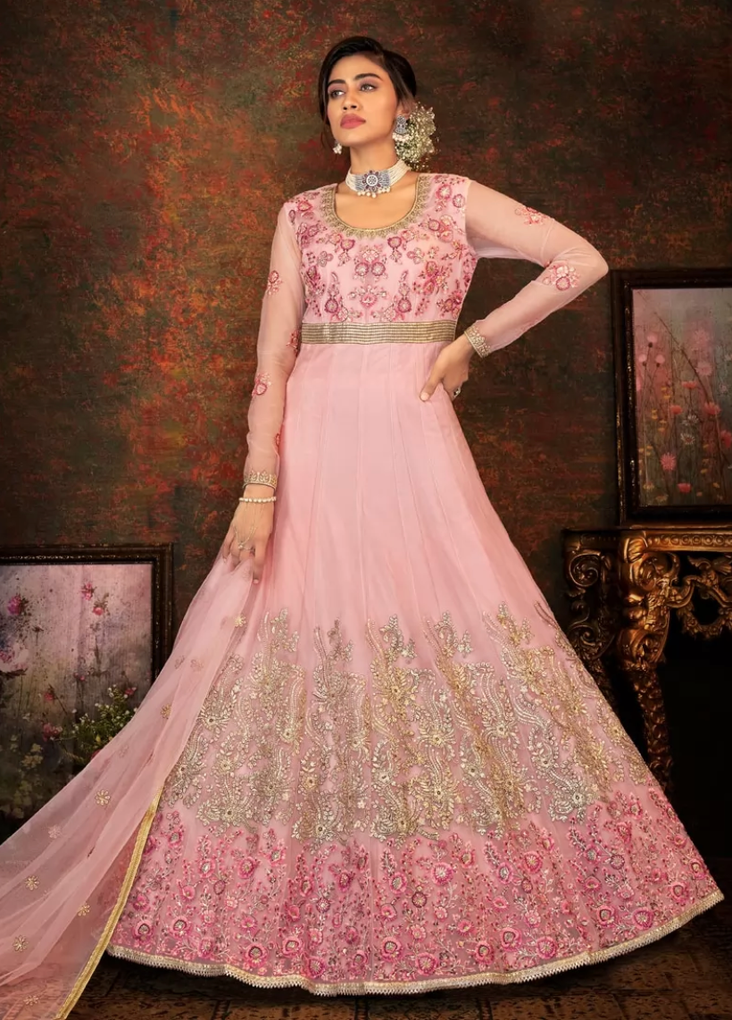Pink Engagement Wedding Anarkali Suit In Net SWFZ109801 - ShreeFashionWear  