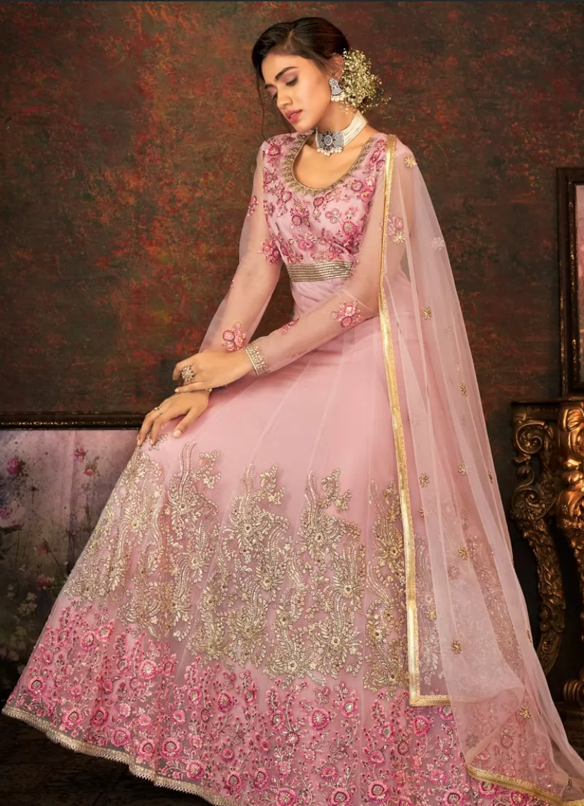 Pink Engagement Wedding Anarkali Suit In Net SWFZ109801 - ShreeFashionWear  