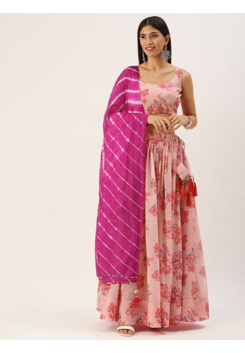 Pink Floral Printed Lehenga Choli In Georgette SRROY357503 - ShreeFashionWear  