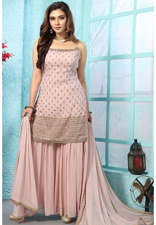 Pink Georgette Designer Gharara Salwar Suit Mirror Work SKN58817R - ShreeFashionWear  