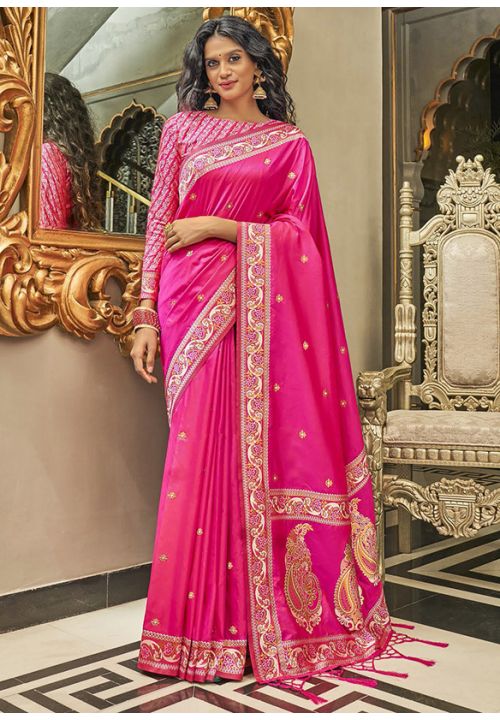 Pink Indian Pakistani Woven Pure Silk Saree SFSA286404 - ShreeFashionWear  