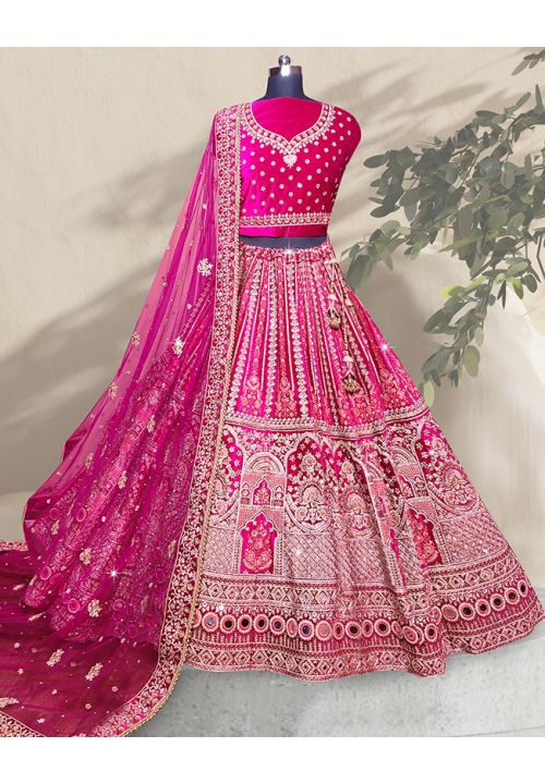 Pink Multi Handcrafted Bridal Velvet Lehenga Set SRKSR47201 - ShreeFashionWear  