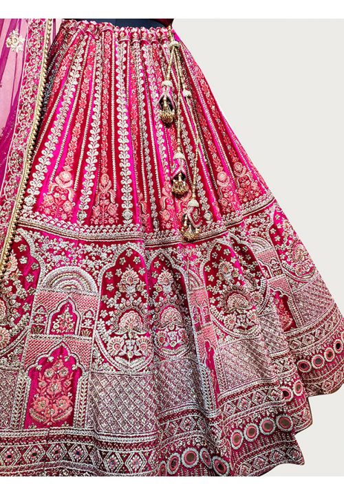 Pink Multi Handcrafted Bridal Velvet Lehenga Set SRKSR47201 - ShreeFashionWear  