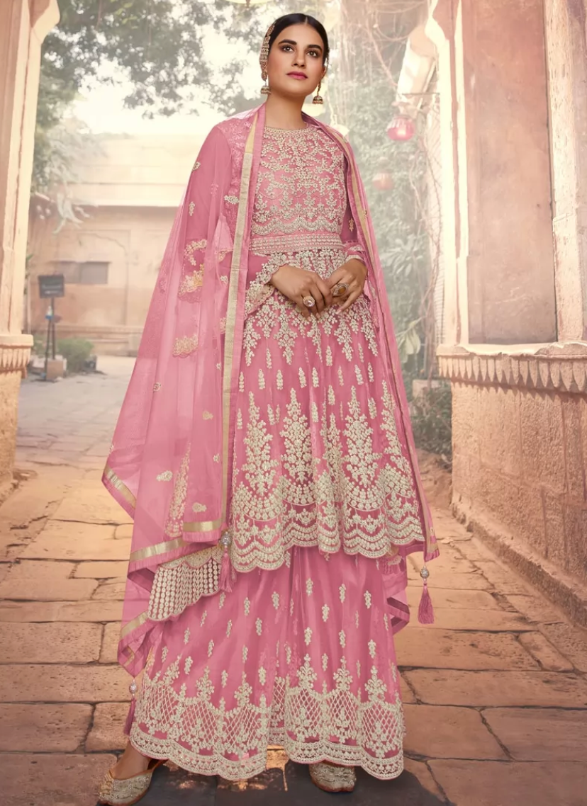 Pink Palazzo Net Indian Pakistani Bridal Palazzo Suit SFZ110989 - ShreeFashionWear  