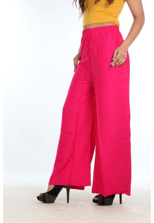 Pink Plain Women's Botton Trouser In Rayon SRBTM1105 - ShreeFashionWear  