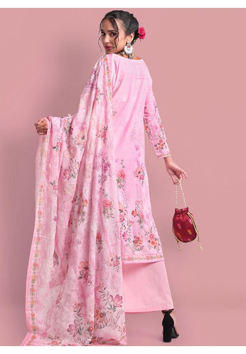 Pink Plus Size Cotton Floral Palazzo Suit STL15903 - ShreeFashionWear  