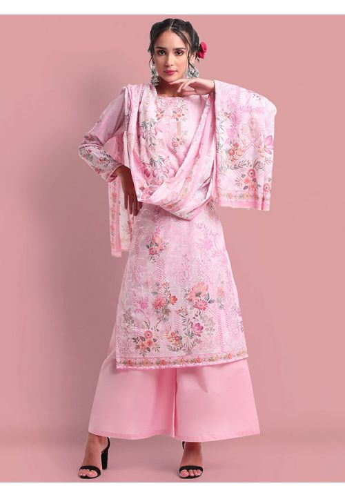 Pink Plus Size Cotton Floral Palazzo Suit STL15903 - ShreeFashionWear  