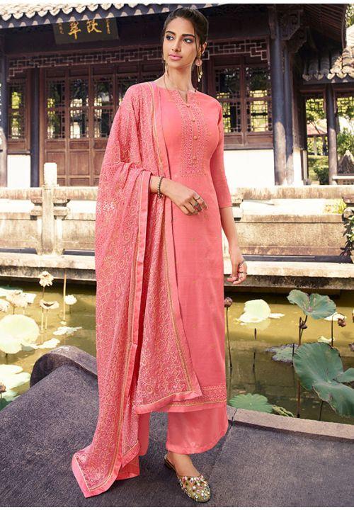 Pink Pure Silk Plussize Palazzo Salwar Kameez EXSTL13901 - ShreeFashionWear  