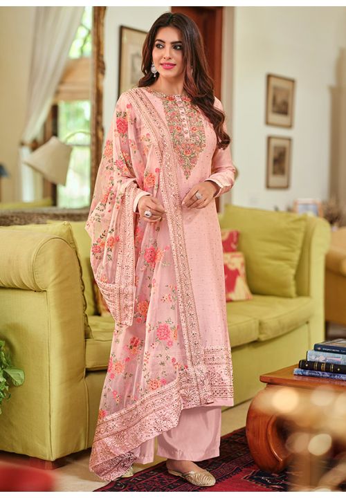 Pink Pure Viscose Silk Plus Size Palazzo Suits SFWFK3701 - ShreeFashionWear  