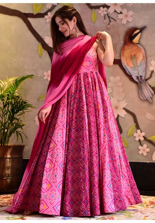 Pink Ready Made Cotton Silk Anarkali Suit  SHANB60501R - ShreeFashionWear  