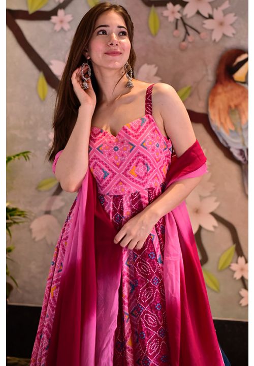 Pink Ready Made Cotton Silk Anarkali Suit  SHANB60501R - ShreeFashionWear  
