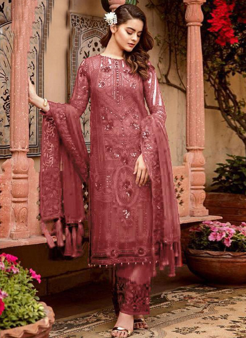 Pink Sangeet Salwar Pant Kameez Suit In Net FAS892 - ShreeFashionWear  