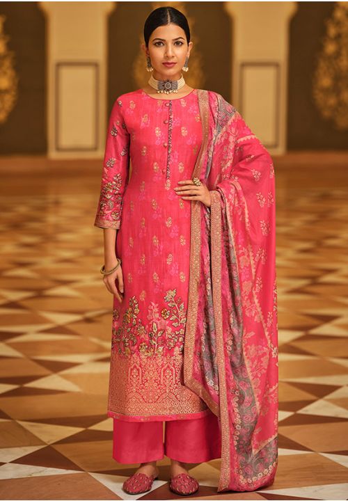 Pink Viscose Silk Plus Size Palazzo Suits Salwar  SFSTL17506 - ShreeFashionWear  