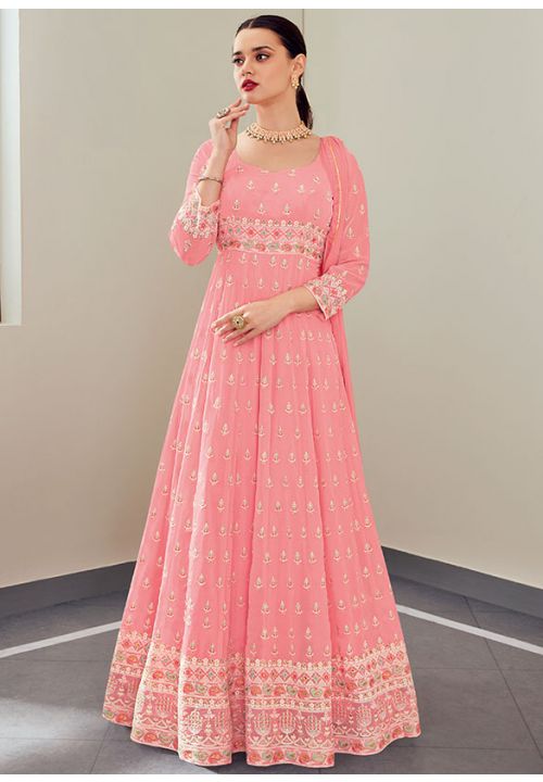 Pink Wedding Georgette Anarkali Gown EXYS68002 - ShreeFashionWear  