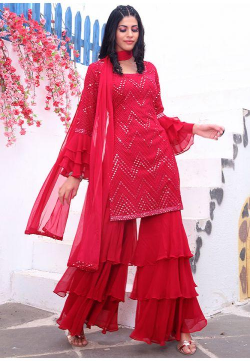 Pink Wedding Sangeet Party Sharara Salwar Kameez SFKSF54305R - ShreeFashionWear  