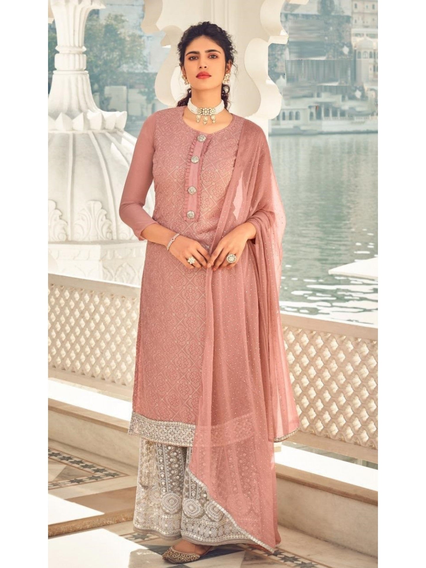 Pink Wedding Sharara Palazzo Suit In Chinon Chiffon SFDP1004 - ShreeFashionWear  