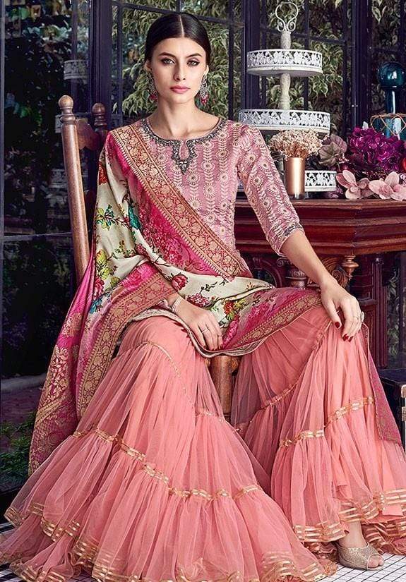 Pink Chanderi Silk Fashionable Sarara Suit SIYA234 - ShreeFashionWear  