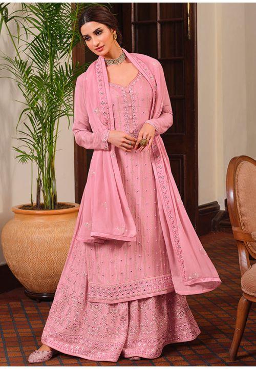Plussize Pink Chinon Chiffon Palazzo Salwar Kameez PLSTL14005 - ShreeFashionWear  