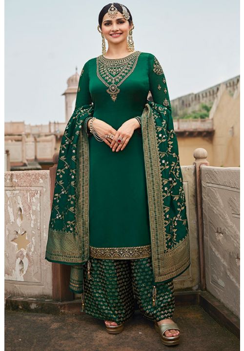 Prachi Desai Green Palazzo Suit Salwar Kameez Soft Silk SFSA281705P - ShreeFashionWear  