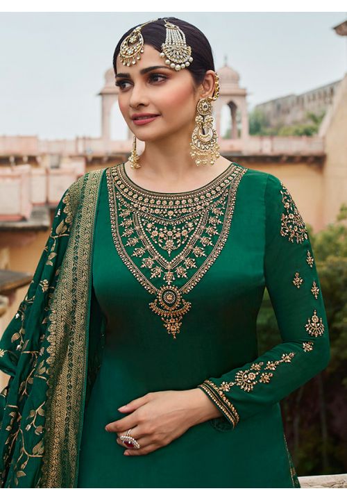 Prachi Desai Green Palazzo Suit Salwar Kameez Soft Silk SFSA281705P - ShreeFashionWear  