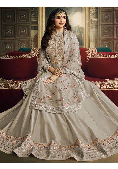Prachi Desai Grey Wedding Gown In Dola Silk EXSA202603B - ShreeFashionWear  