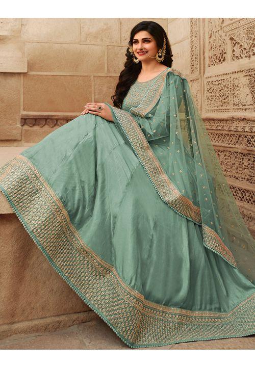 Prachi Desai Mint Grey Wedding Gown In Dola Silk EXSA266907 - ShreeFashionWear  