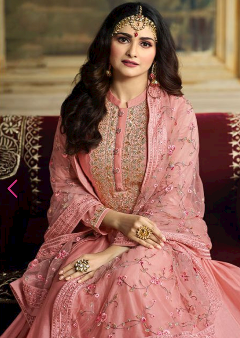 Prachi Desai Pink Wedding Gown In Dola Silk EXSA202603A - ShreeFashionWear  