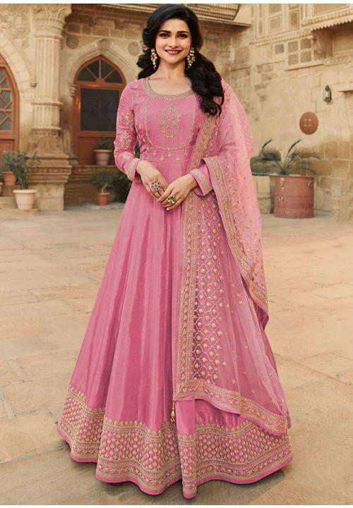 Prachi Desai Pink Wedding Gown In Dola Silk EXSA266903 - ShreeFashionWear  
