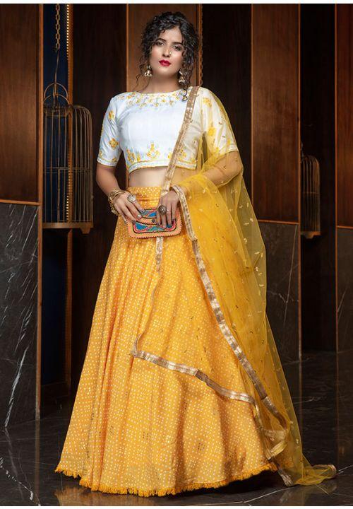 Pretty Golden Yellow Color Cotton Fabric Lehenga Choli SYD5425 - ShreeFashionWear  