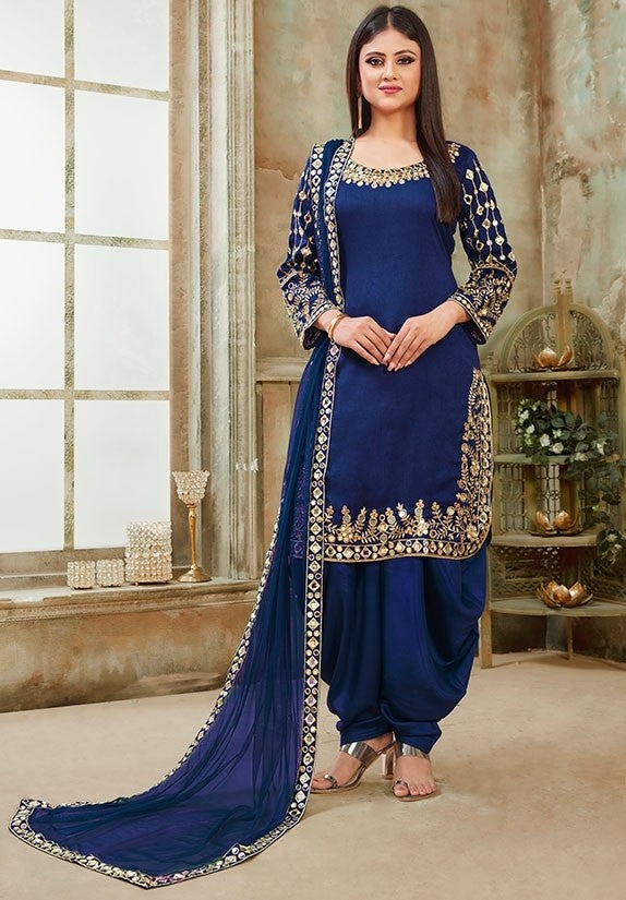 Pretty Royal Blue Art Silk Patiala Suit SY7619 - ShreeFashionWear  