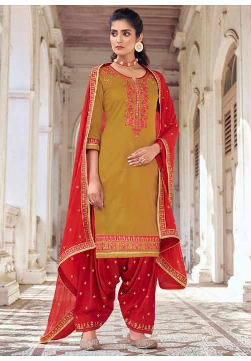 Punjabi Plus size Beige Patiala Suit Cotton Silk ROY291307 - ShreeFashionWear  