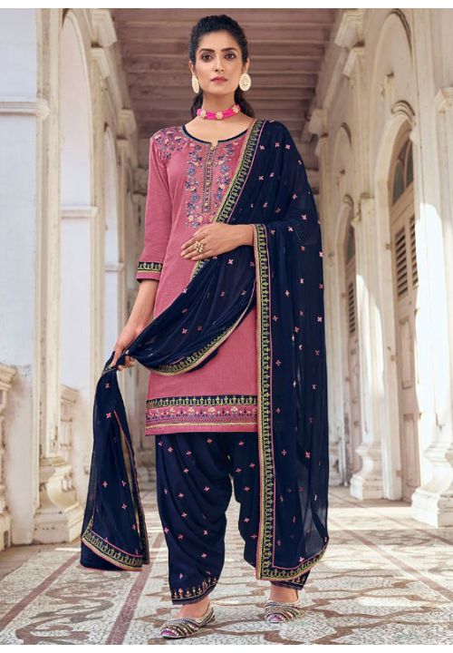 Punjabi Plus size Pink Patiala Suit Cotton Silk ROY291304 - ShreeFashionWear  