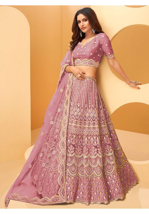 Purple Bridal Indian Wedding Lehenga In Net Zarkan Work SSA272402B - ShreeFashionWear  
