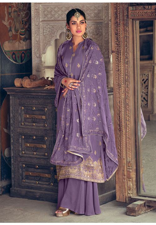 Purple Designer Heavy Embroidery Work Palazzo Suit SFDSIF4606 - ShreeFashionWear  